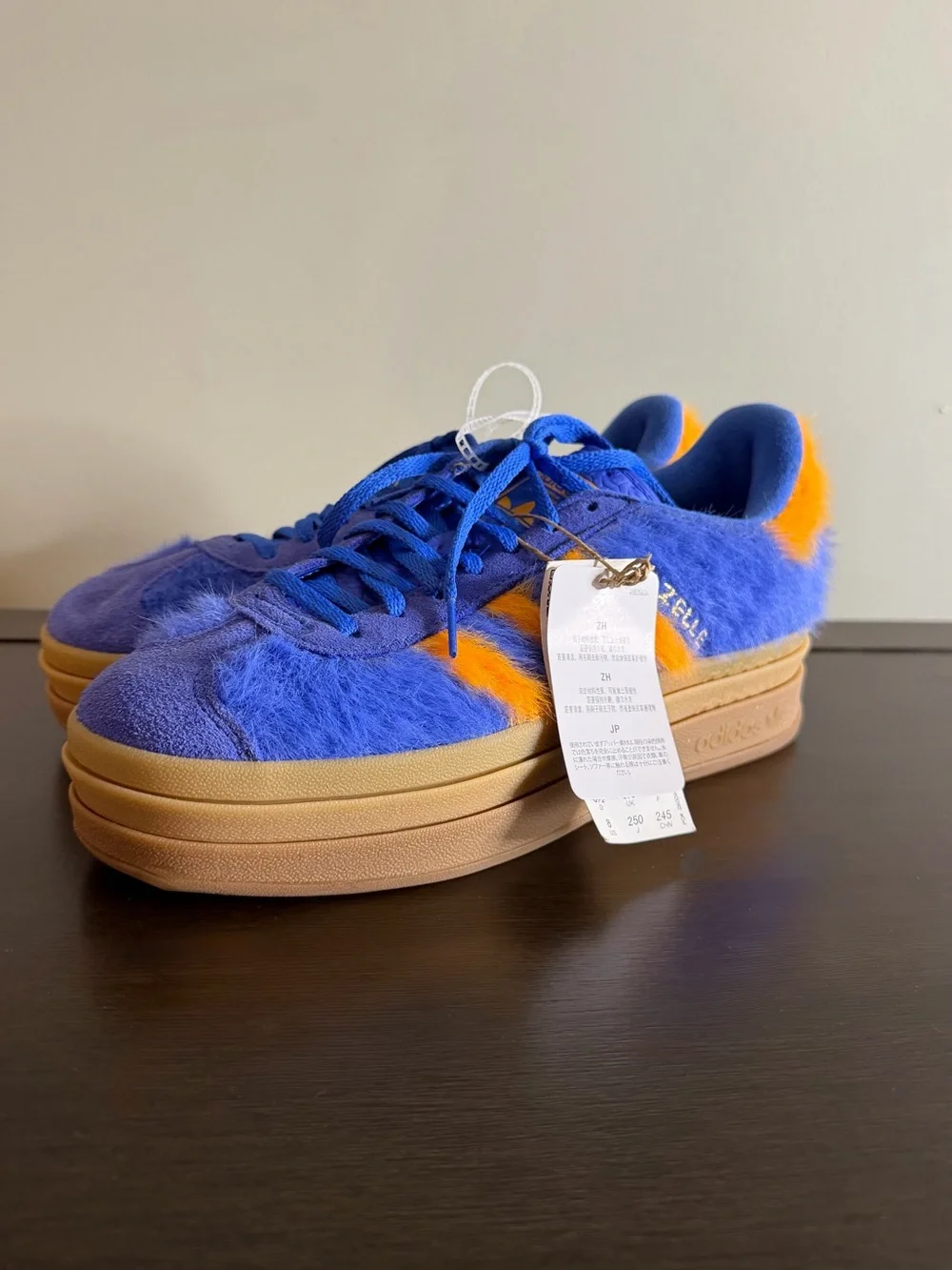 Adidas Gazelle Bold Fuzzy Blue Orange Platform Sneakers US 8 NWT